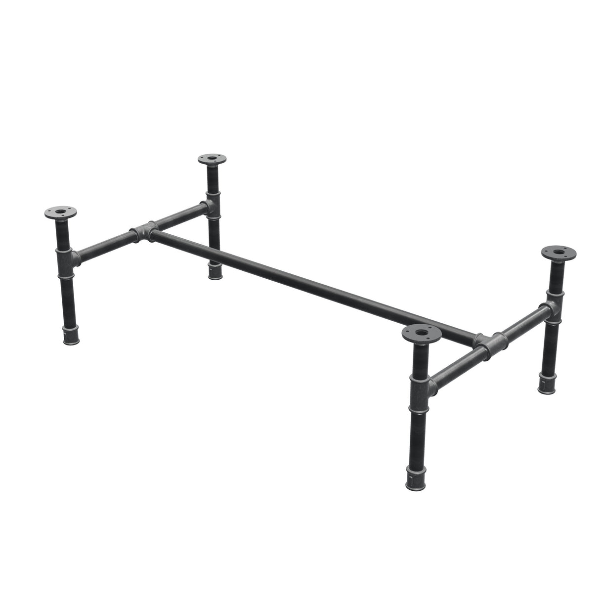 Piètement de table basse industrielle en fonte, structure en H, 101 × 55 cm, hauteur 32 cm, vue trois quarts