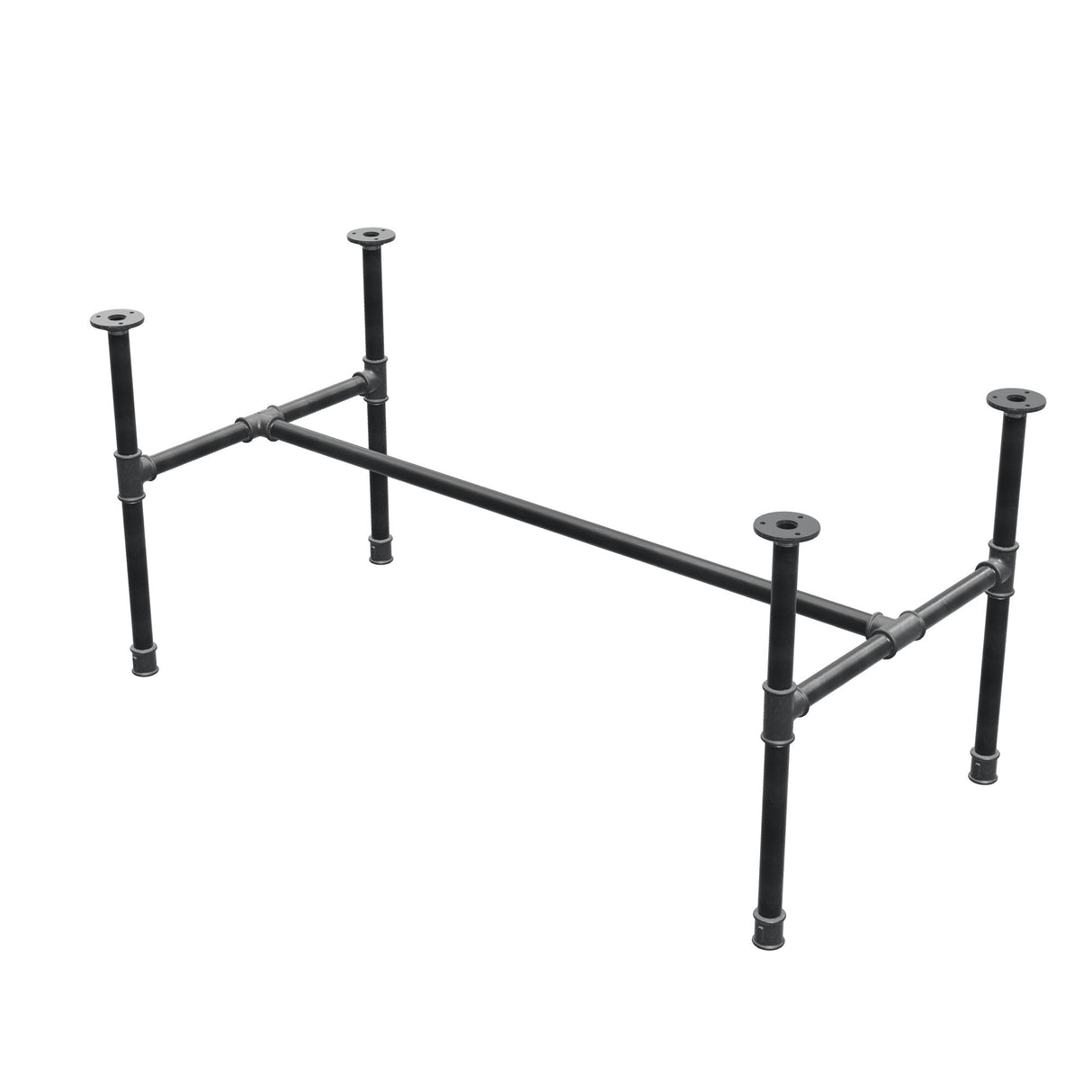 Piètement de table basse industrielle en fonte, structure en H, 111 × 55 cm, hauteur 52 cm, vue trois quarts
