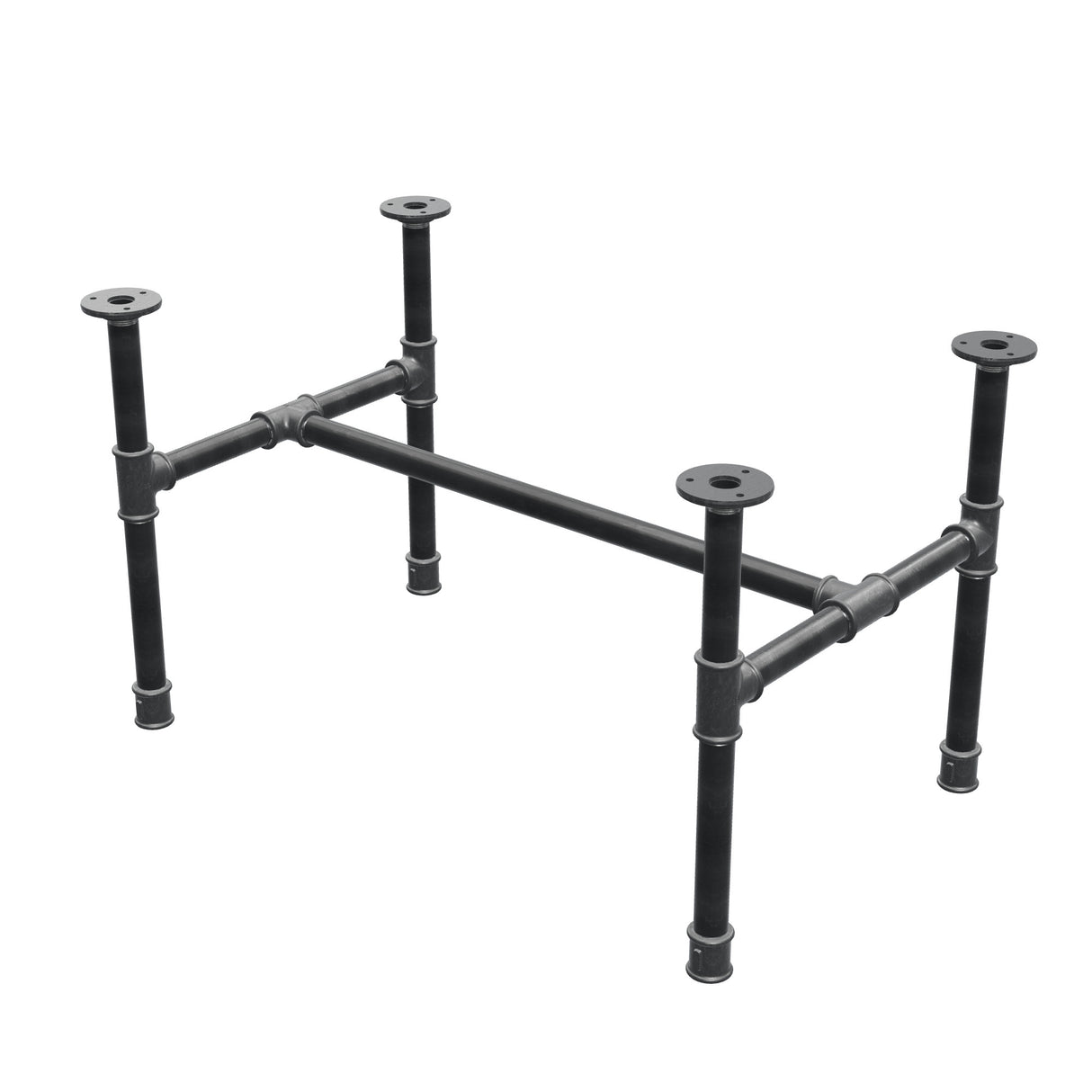 Piètement de table basse industrielle en fonte, structure en H, 71 × 45 cm, hauteur 42 cm, vue trois quarts