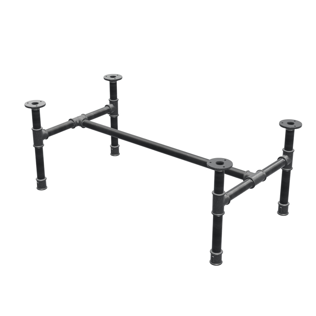 Piètement de table basse industrielle en fonte, structure en H, 81 × 45 cm, hauteur 32 cm, vue trois quarts