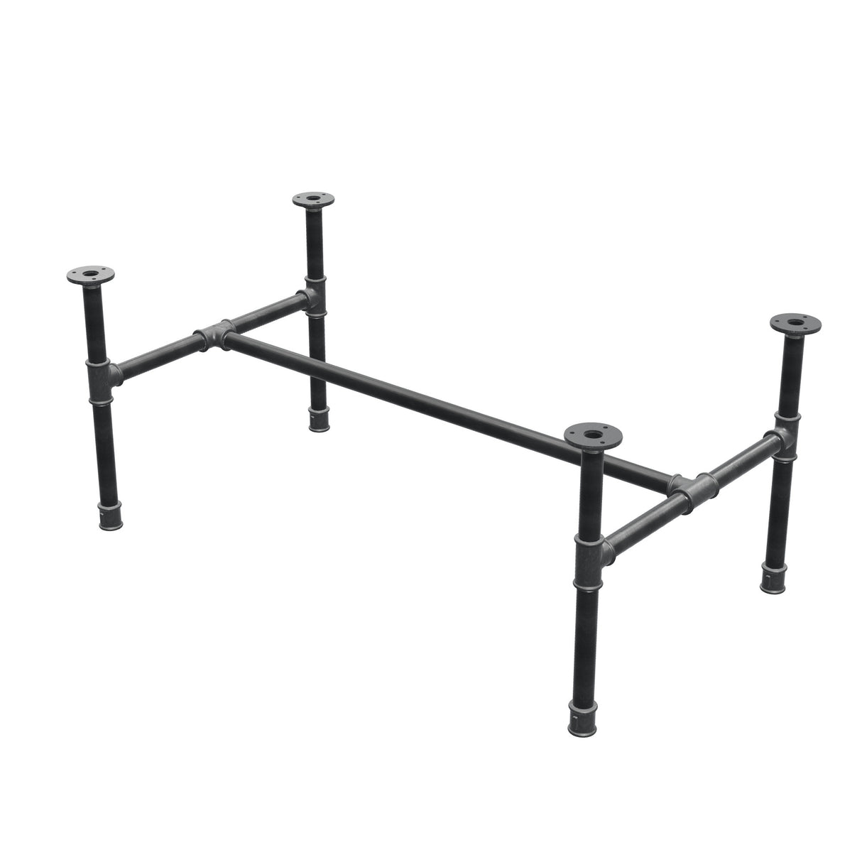 Piètement de table basse industrielle en fonte, structure en H, 96 × 55 cm, hauteur 42 cm, vue trois quarts