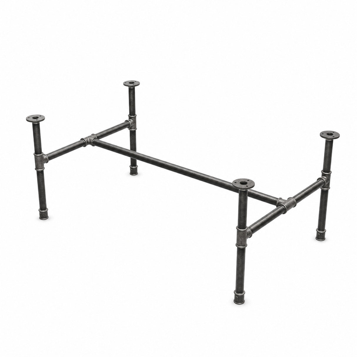 Piètement de table basse industrielle en fonte, structure en H, vue trois quarts