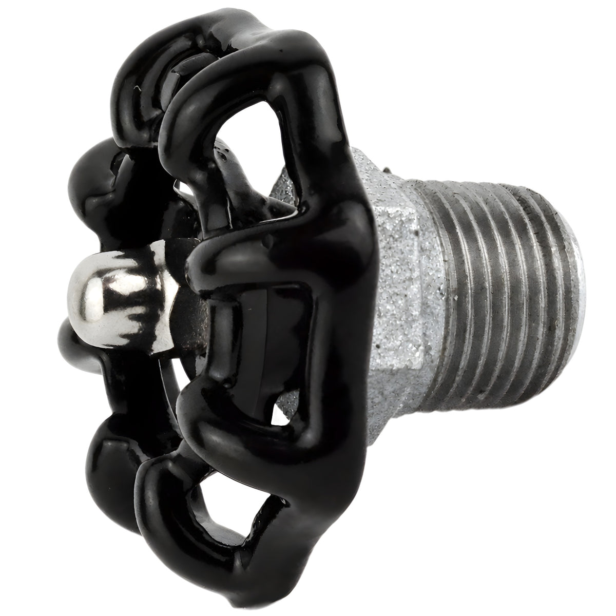 Volant noir 52 mm sur demi-mamelon, 1/2'' écrou inox, raccord en fonte galvanisée