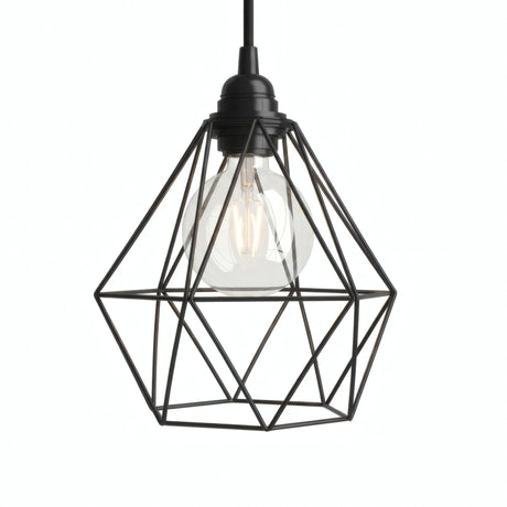 Abat-jour cage diamant en métal à facettes pour douille E27 — Noir