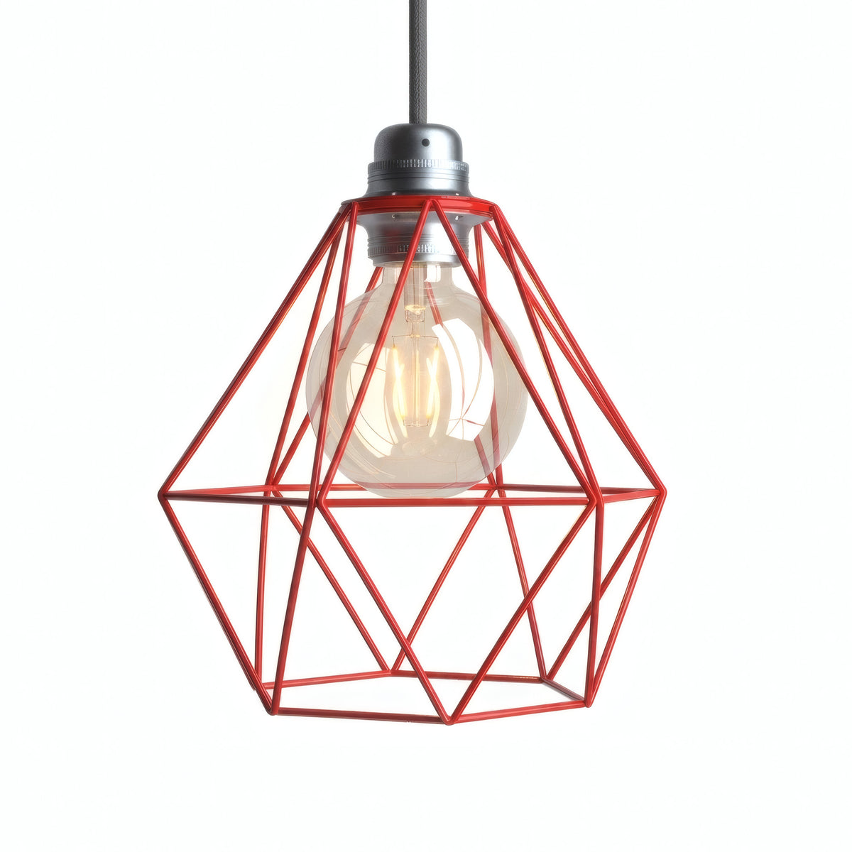 Abat-jour cage diamant en métal à facettes pour douille E27 — Rouge