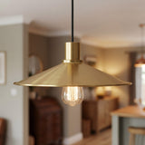 Abat-jour plat en métal émaillé Ø 30 cm pour douille E27 — Blanc et bronze satiné