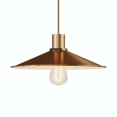 Abat-jour plat en métal émaillé Ø 30 cm pour douille E27 — Blanc et bronze satiné
