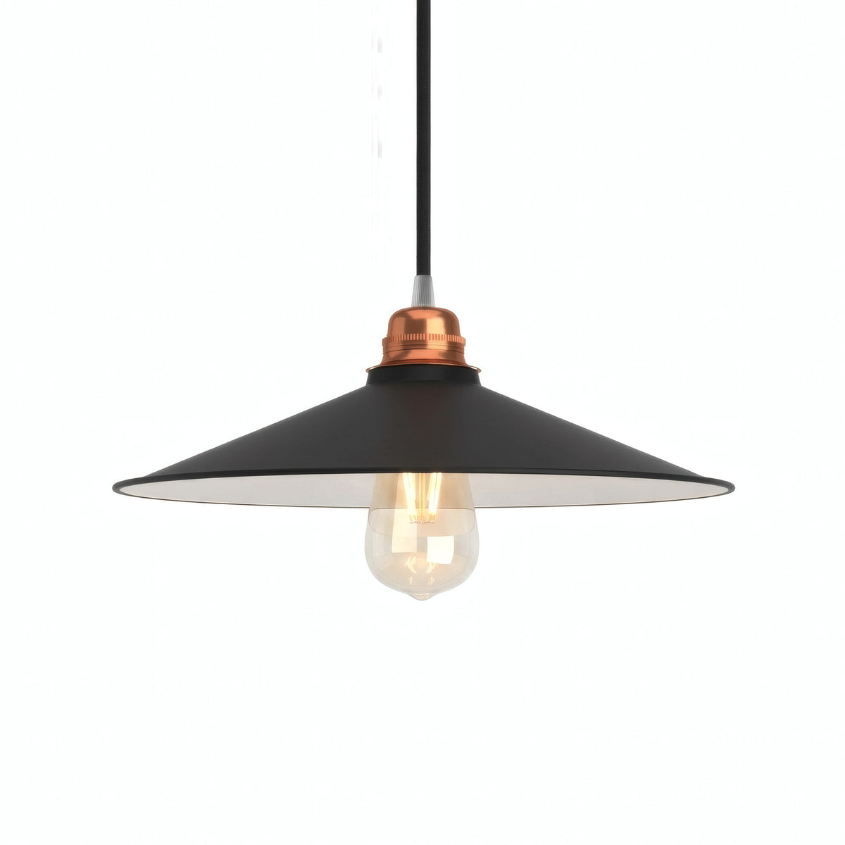 Abat-jour plat en métal émaillé Ø 30 cm pour douille E27 — Blanc et noir