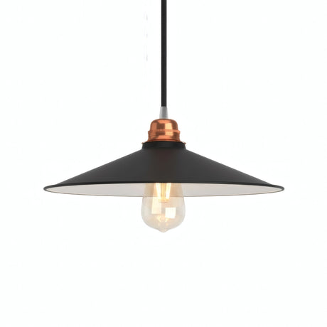 Abat-jour plat en métal émaillé Ø 30 cm pour douille E27 — Blanc et noir