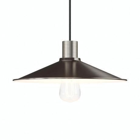 Abat-jour plat en métal émaillé Ø 30 cm pour douille E27 — Blanc et titane satiné