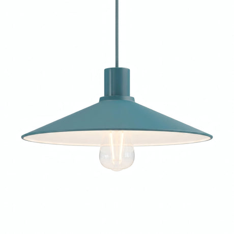 Abat-jour plat en métal émaillé Ø 30 cm pour douille E27 — Bleu pétrole