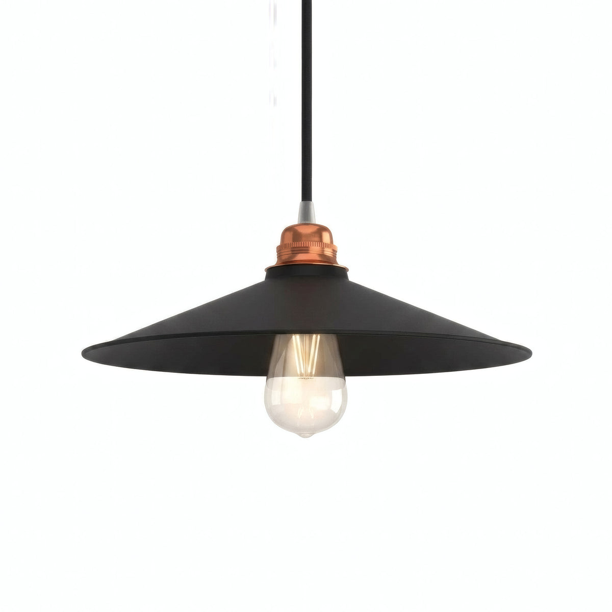 Abat-jour plat en métal émaillé Ø 30 cm pour douille E27 — Noir