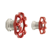Bouton de tiroir volant rouge, raccord inox, vue de profil
