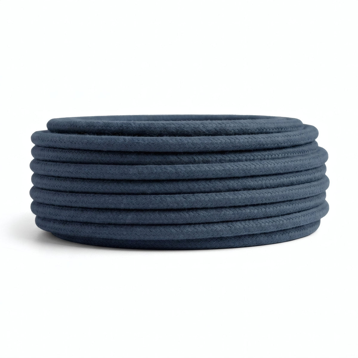 Câble textile rond en coton Gris pierre – rouleau vu de profil