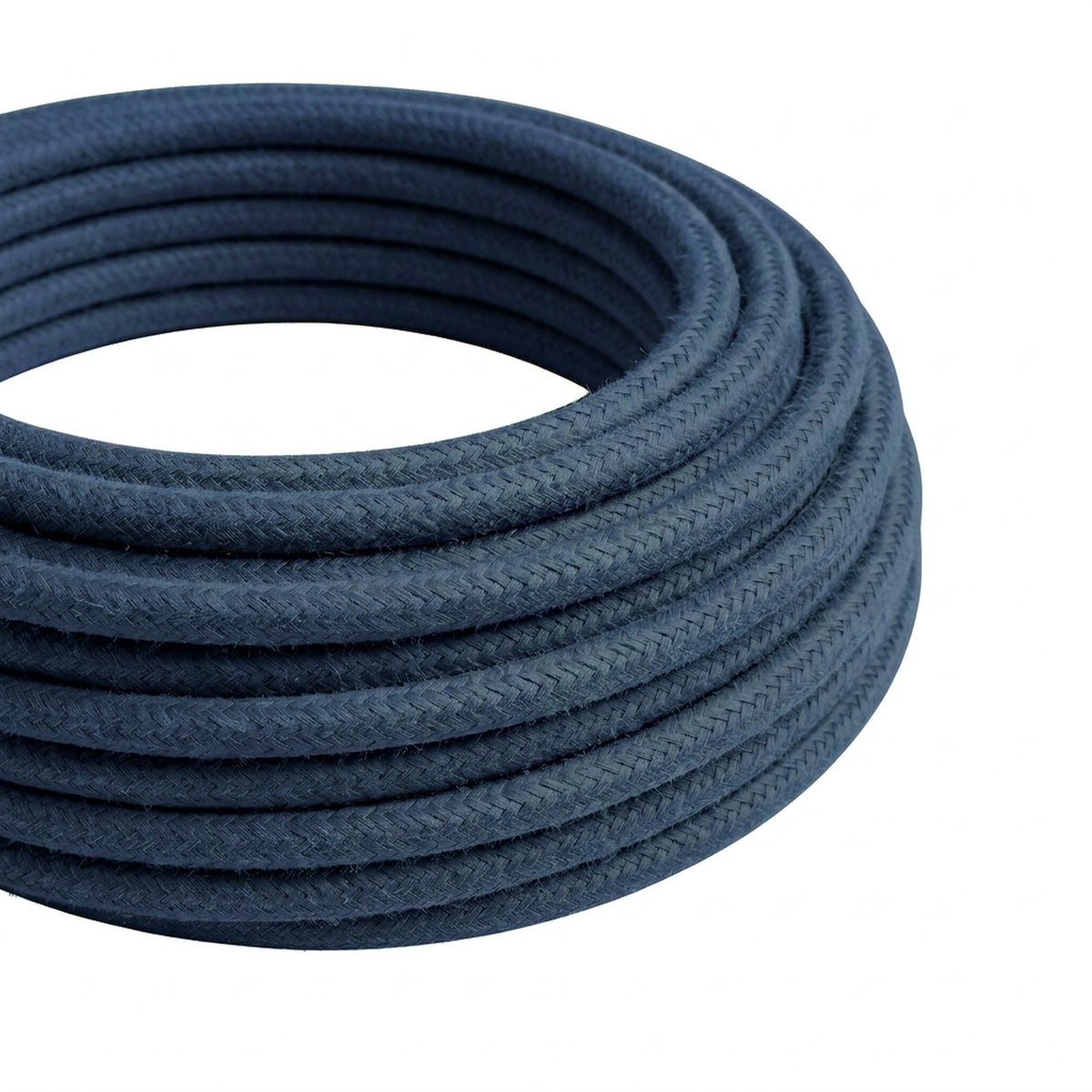 Câble textile rond en coton Gris pierre – rouleau en gros plan