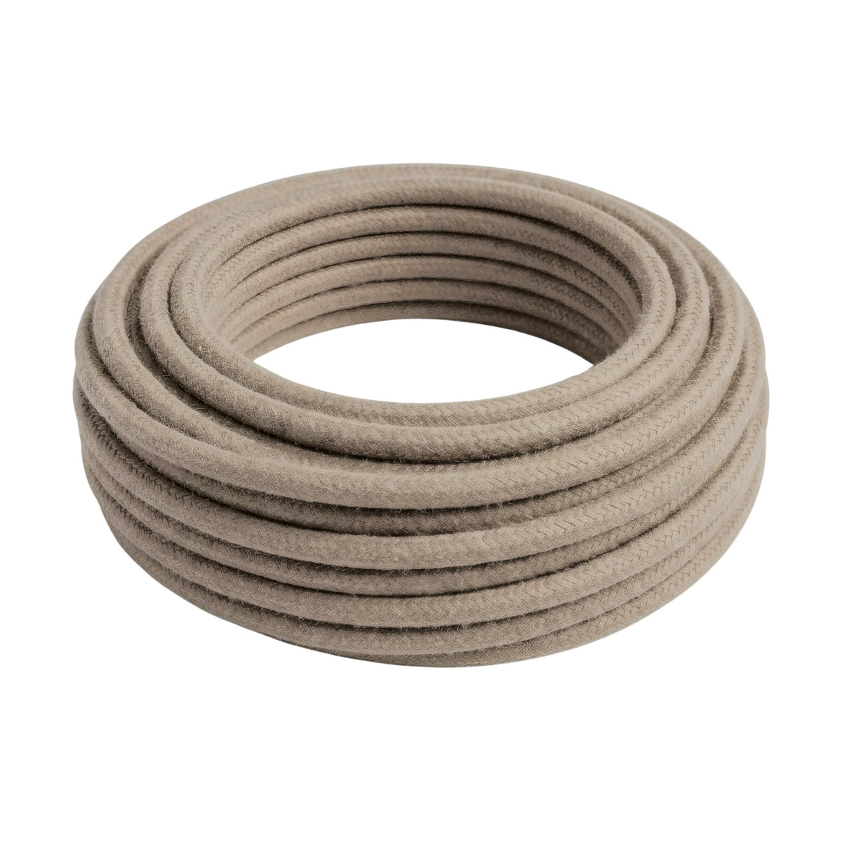 Câble textile rond en coton Gris tourterelle – rouleau vu de trois quarts