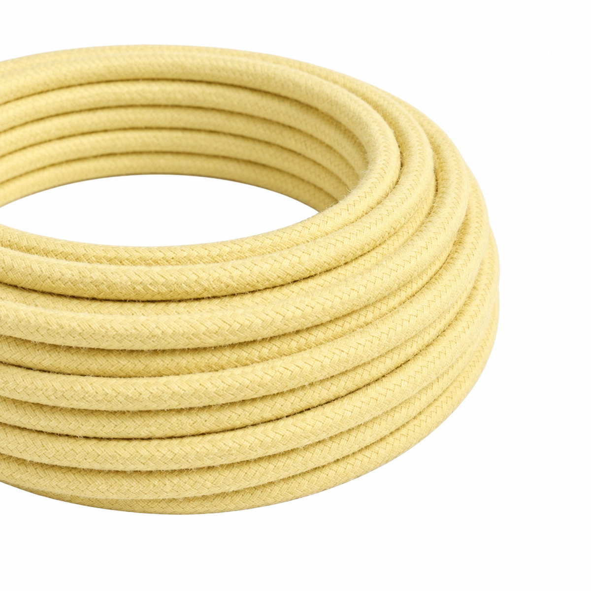 Câble électrique textile rond, coton jaune pastel — vue 1