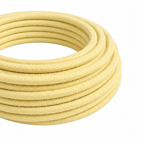 Câble électrique textile rond, coton jaune pastel — vue 1