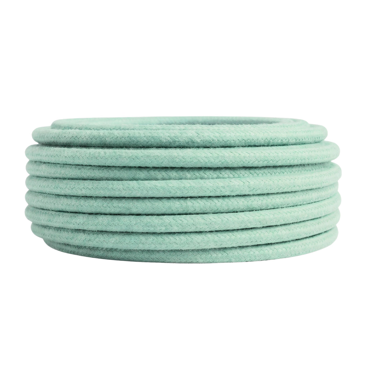 Câble textile rond en coton Lait menthe – rouleau vu de profil