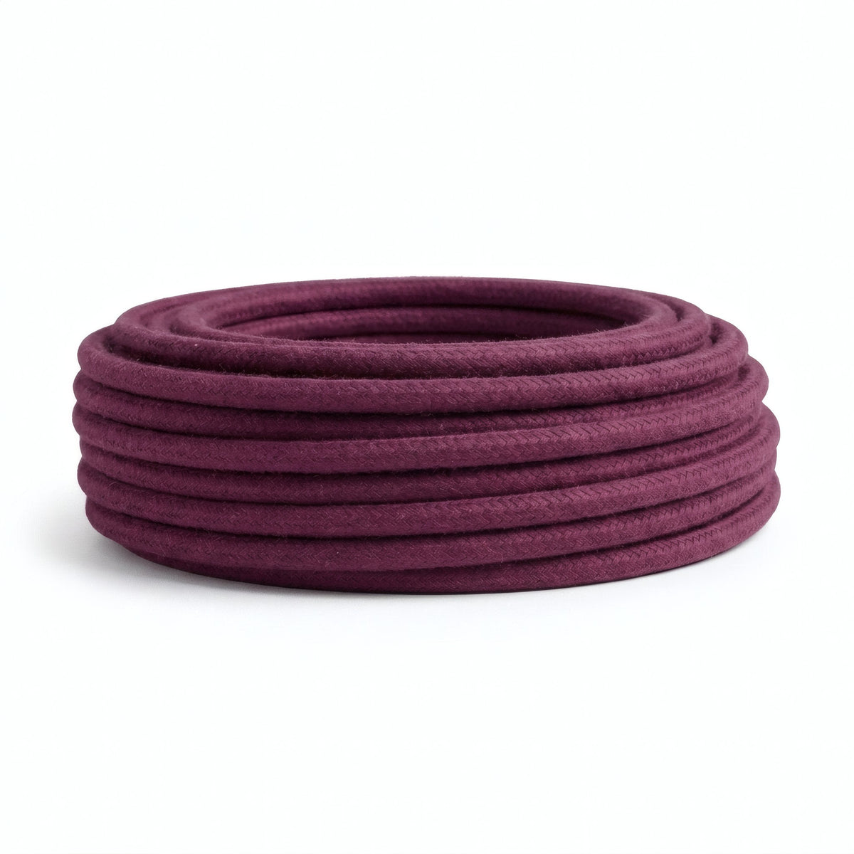 Câble textile rond en coton Lie de vin – rouleau vu de profil
