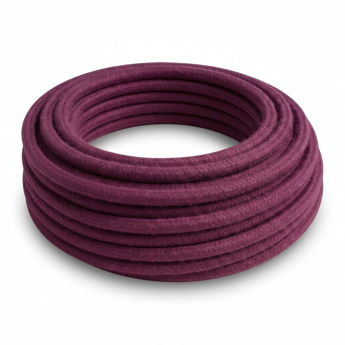 Câble textile rond en coton Lie de vin – rouleau vu de trois quarts