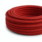 Câble textile rond en coton Rouge feu – photo sur fond blanc
