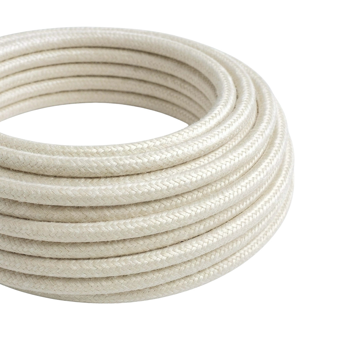 Câble textile rond effet soie Blanc perle