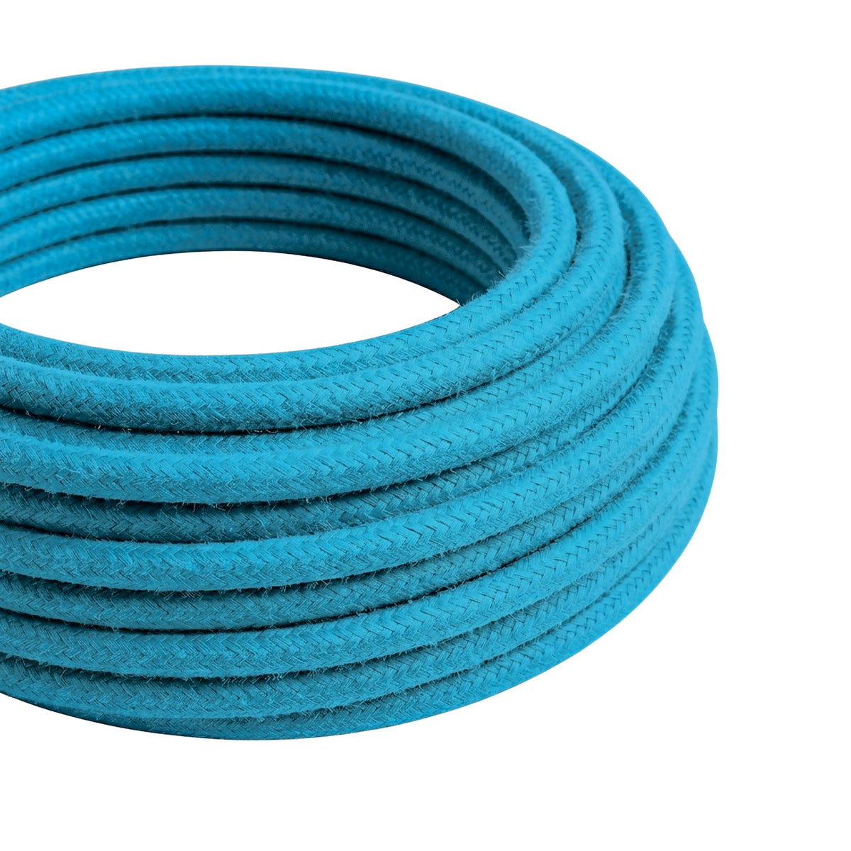 Câble textile rond effet soie Bleu cyan
