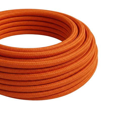 Câble textile rond effet soie Orange flamme