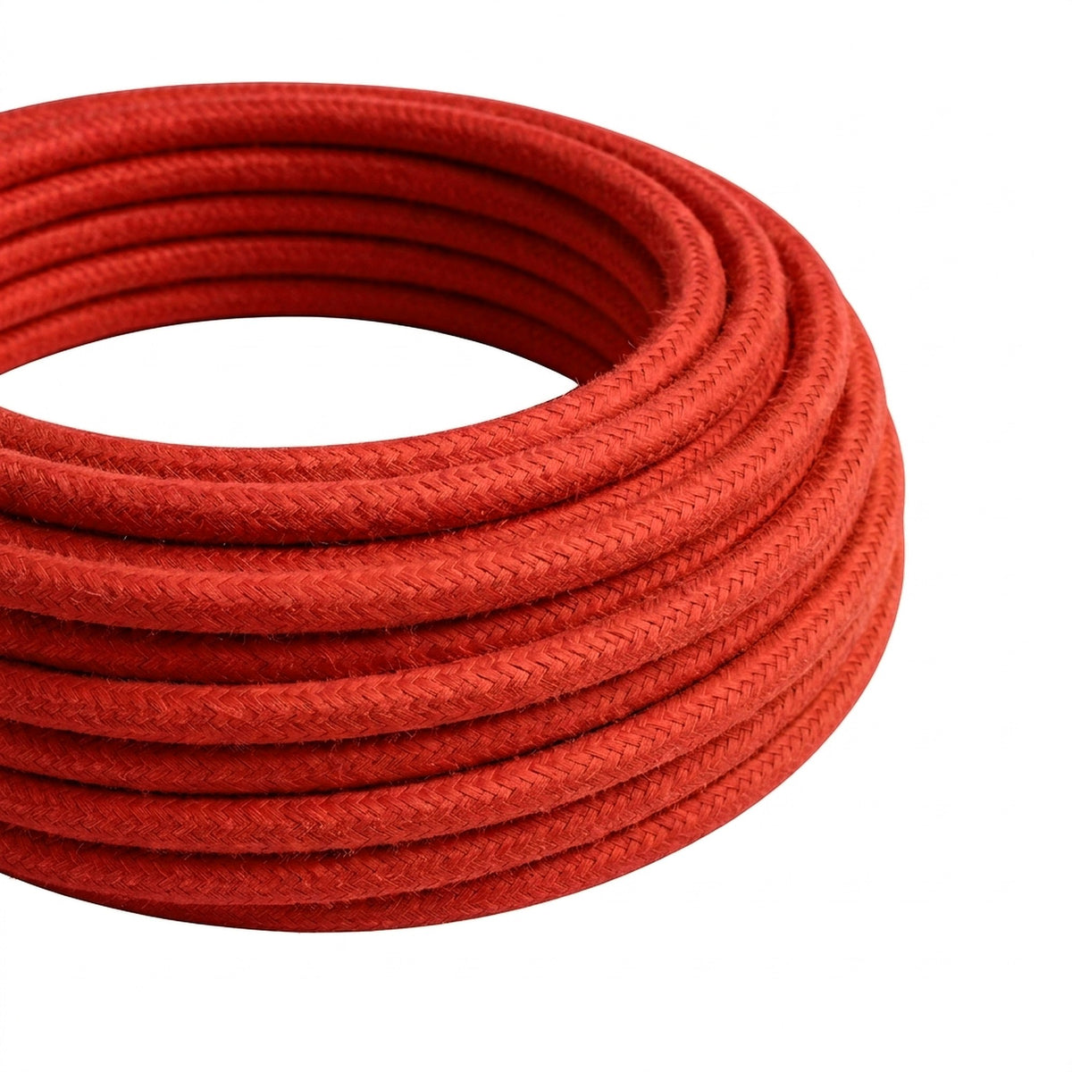 Câble textile rond effet soie Rouge feu
