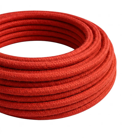 Câble textile rond effet soie Rouge feu