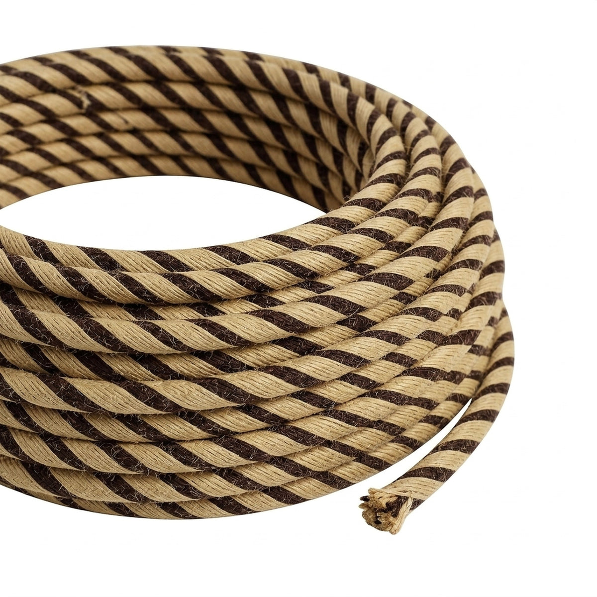 Câble textile rond rayé en coton et jute Tabac
