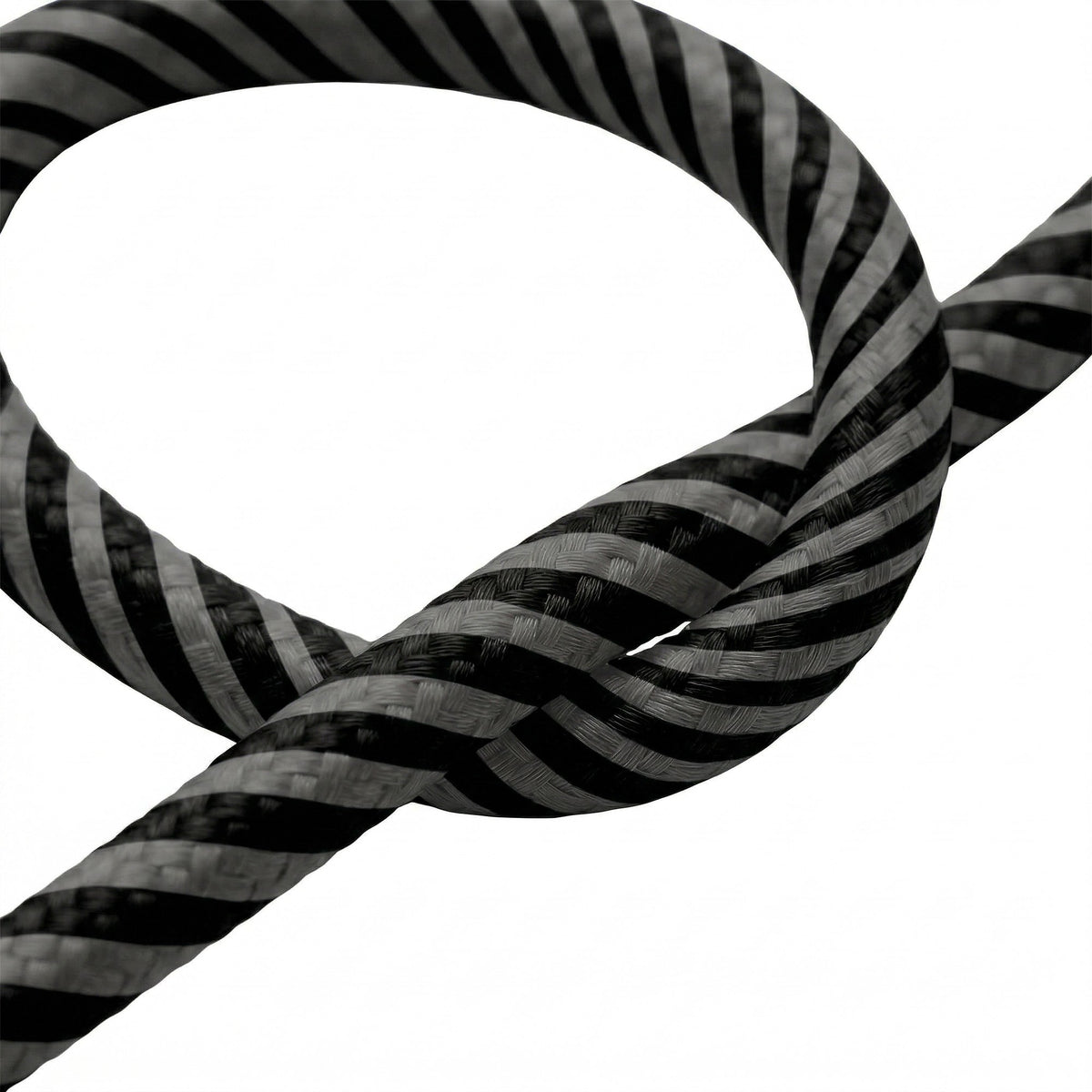 Câble textile rond rayé effet soie Graphite et noir charbon