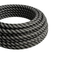 Câble textile rond rayé effet soie Graphite et noir charbon