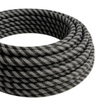 Câble textile rond rayé effet soie Graphite et noir charbon