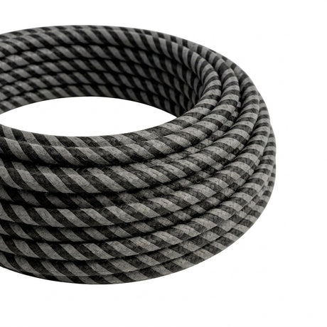 Câble textile rond rayé effet soie Graphite et noir charbon