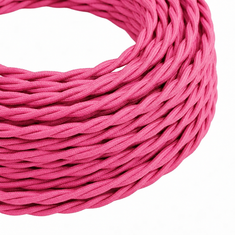Câble électrique textile torsadé, effet soie rose fuchsia — vue 1