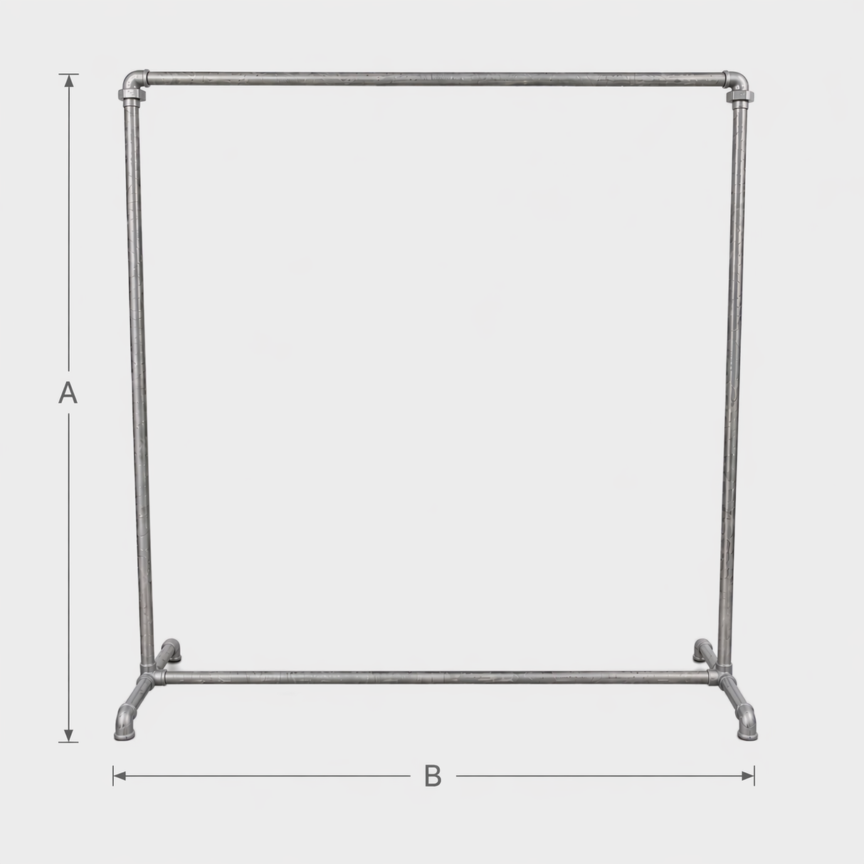 Schéma des dimensions du portant industriel galvanisé : hauteur A, largeur B, profondeur C