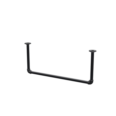 Portant à vêtements suspendu au plafond en tubes d'acier peints noir mat Ø 27 mm — largeur 76 cm, hauteur sous plafond 32 cm, vue de trois quarts sur fond blanc