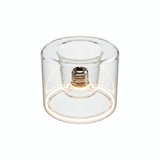 Ampoule LED donut E27 en verre transparent Ø 120 mm allumée, anneau lumineux ambré, fond blanc