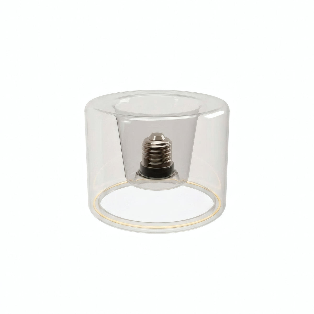 Ampoule LED donut E27 en verre transparent Ø 120 mm éteinte, culot encastré visible, fond blanc