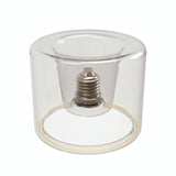 Ampoule LED donut E27 en verre transparent Ø 120 mm, vue en légère plongée, fond blanc