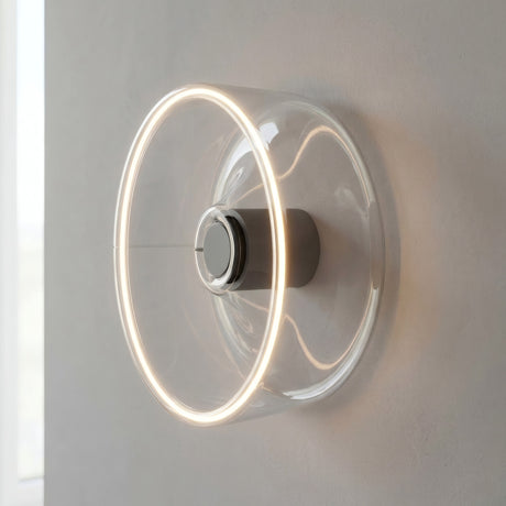 Ampoule LED donut E27 en verre transparent Ø 195 mm en applique murale, halo lumineux chaud