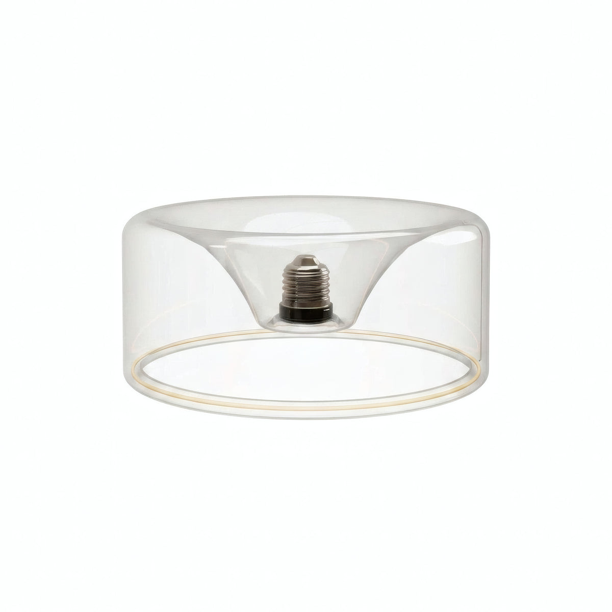 Ampoule LED donut E27 en verre transparent Ø 195 mm éteinte, culot encastré visible, fond blanc