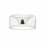 Ampoule LED donut E27 en verre transparent Ø 195 mm, vue de trois quarts, fond blanc