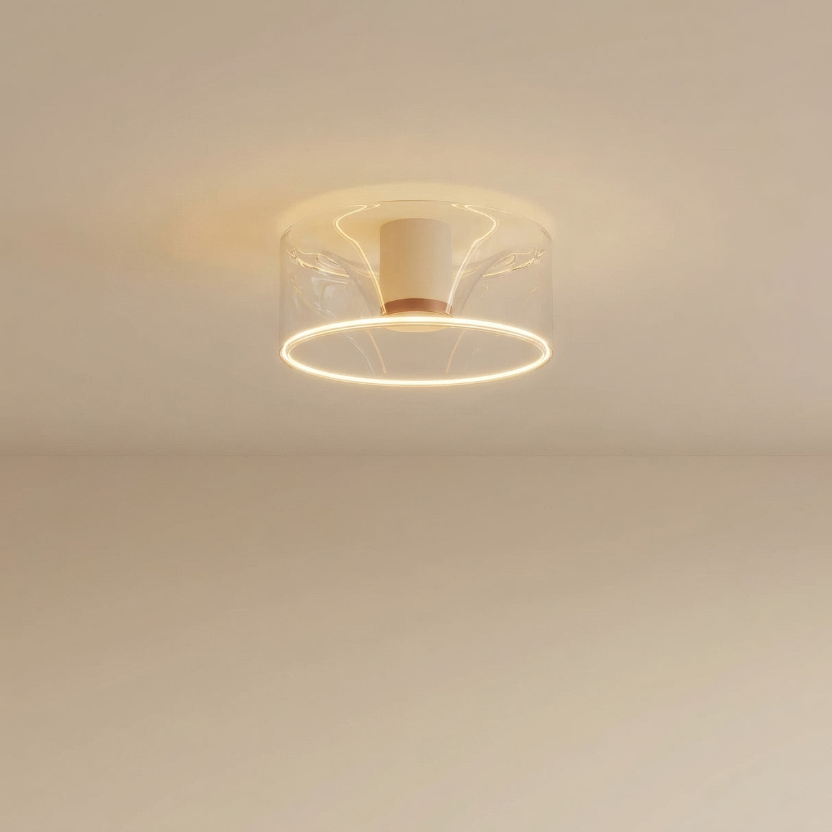 Ampoule LED donut E27 en verre transparent Ø 195 mm au plafond, lumière chaude diffuse