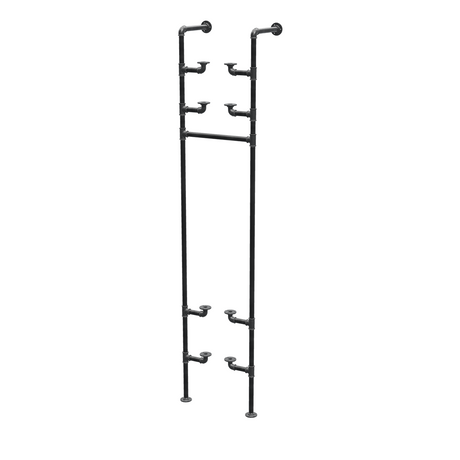 Étagère-penderie murale en tuyaux de plomberie noirs Ø 27 mm — largeur 40 cm, 4 tablettes, vue de trois quarts sur fond blanc
