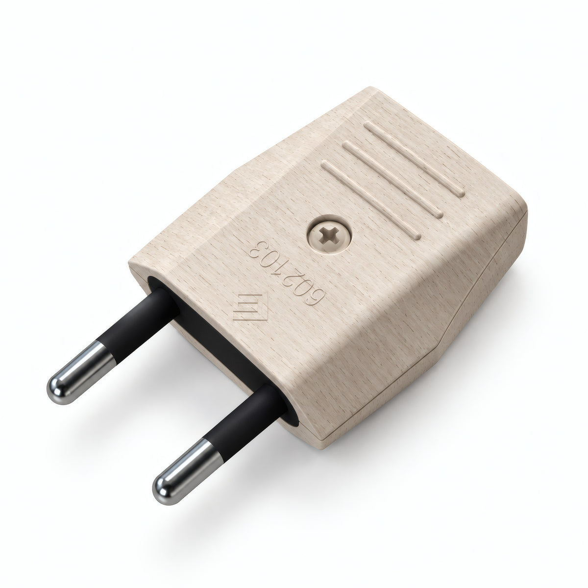 Fiche électrique européenne 2 pôles à sortie axiale — Effet bois
