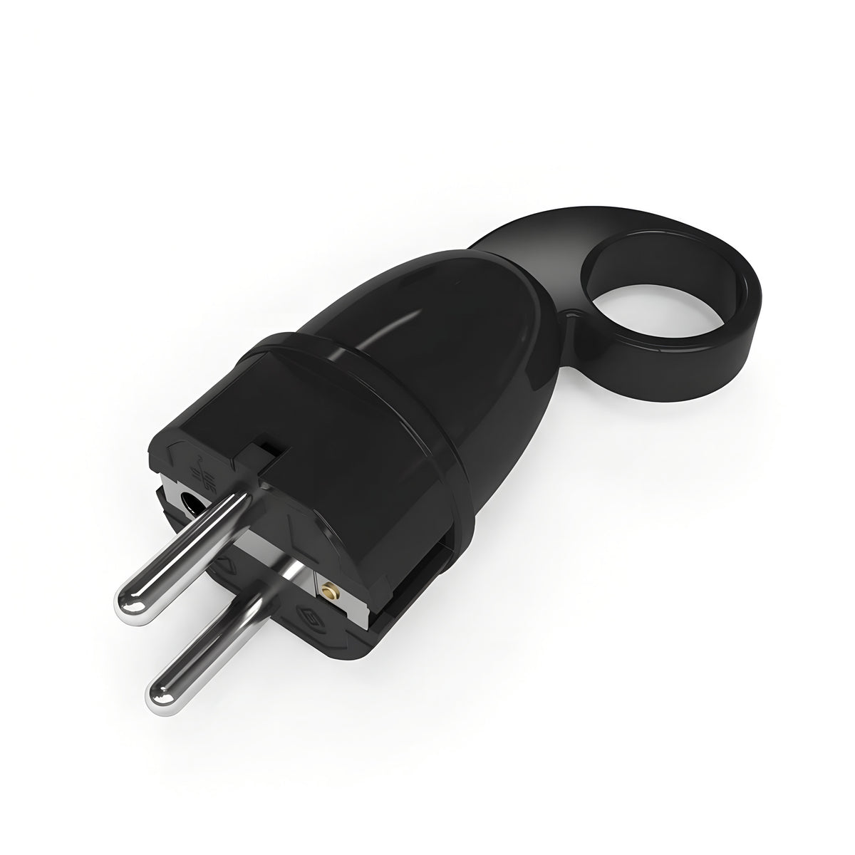 Fiche mâle Schuko avec anneau extracteur — Noir