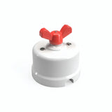 Interrupteur va-et-vient en porcelaine à écrou papillon — Blanc / Rouge